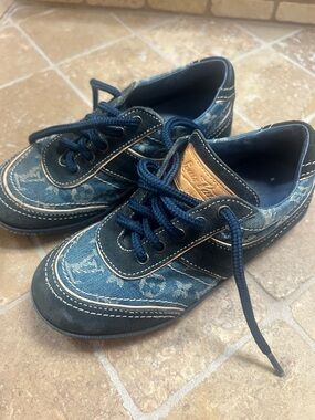 Louis Vuitton Navy Blue Denim Kids Sneakers with Monogram